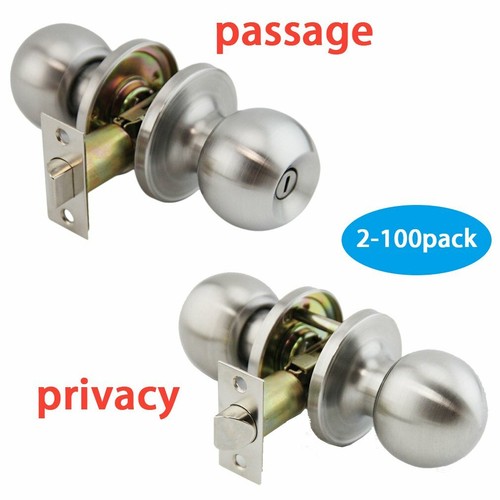Satin Nickel Round Door Knob Handle Lock Entry Privacy Passage Knobs LOT 10-100