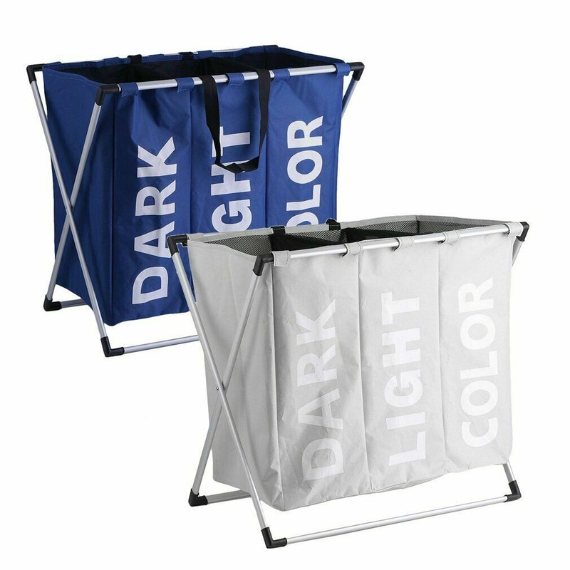 Wäschesammler 3 Fächer - Wäschesortierer Wäschekorb Wäschesack faltbar