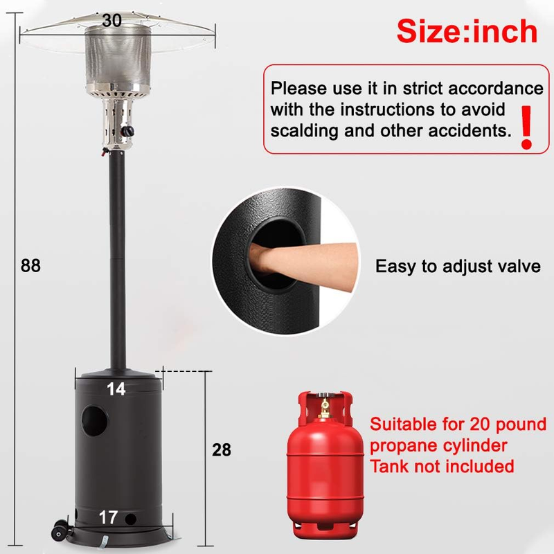 Patio Heater Tall Hammered Finish Garden Outdoor Heater Propane Standing LP Gas
