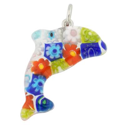 GlassOfVenice Murano Glass Millefiori Dolphin Pendant - Multicolor