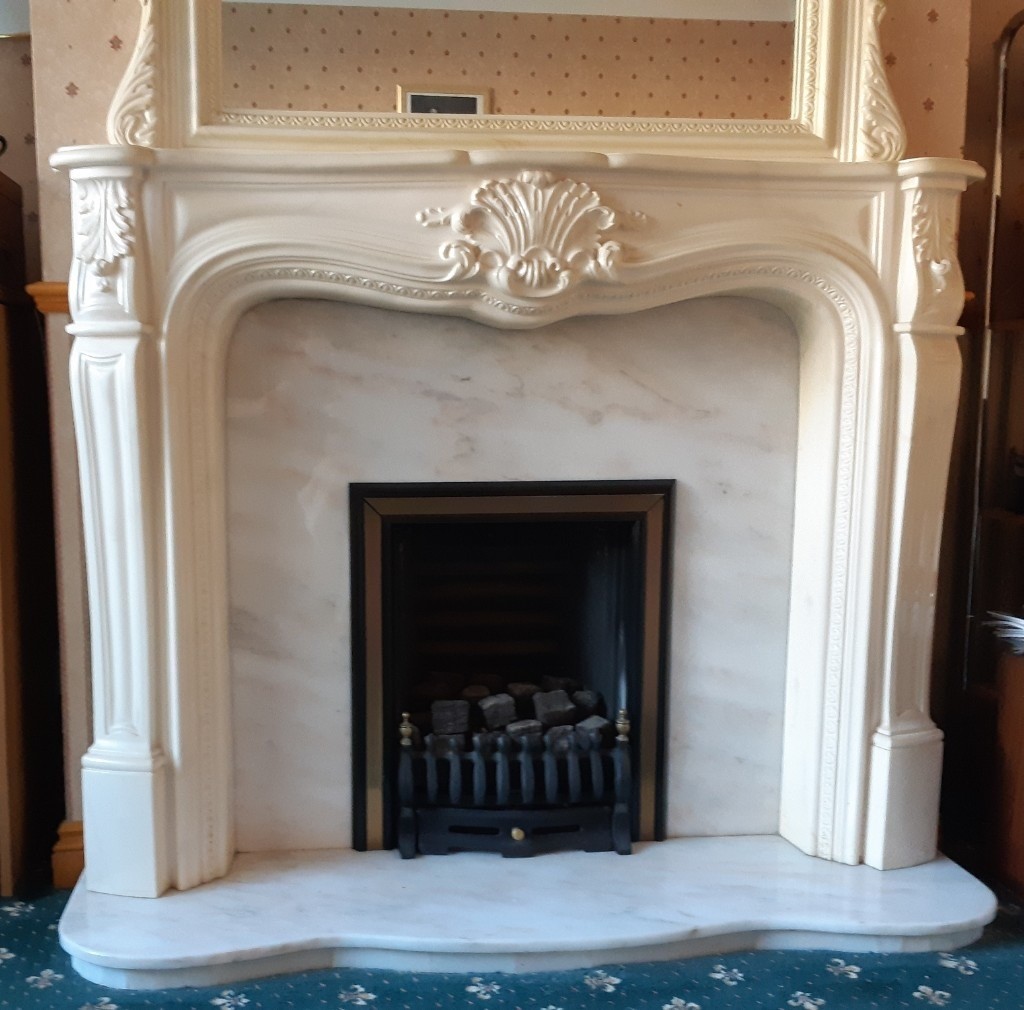 COMPLETE FIREPLACE, SURROUND, HEARTH, MIRROR AND GAS FIRE in Plymouth