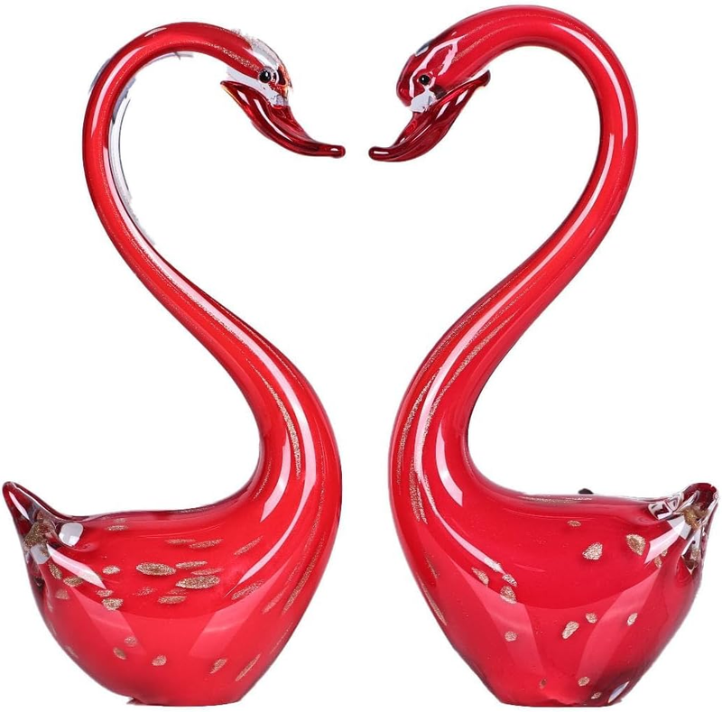 Hand Blown Glass Figurines,Art Glass Sculpture Large,Blown Glass Decor,Glass Swan Figurines Ornament,Blown Glass Art Animals Collection for Home Decor Home Table Decorations (Red)