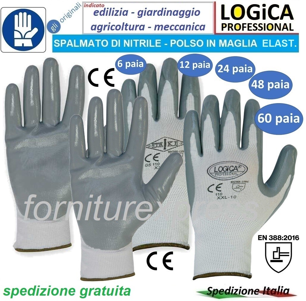 6..12 ..48 GUANTI DA LAVORO PROFESSIONALI SPALMATI IN NITRILE LOGICA PORTWEST