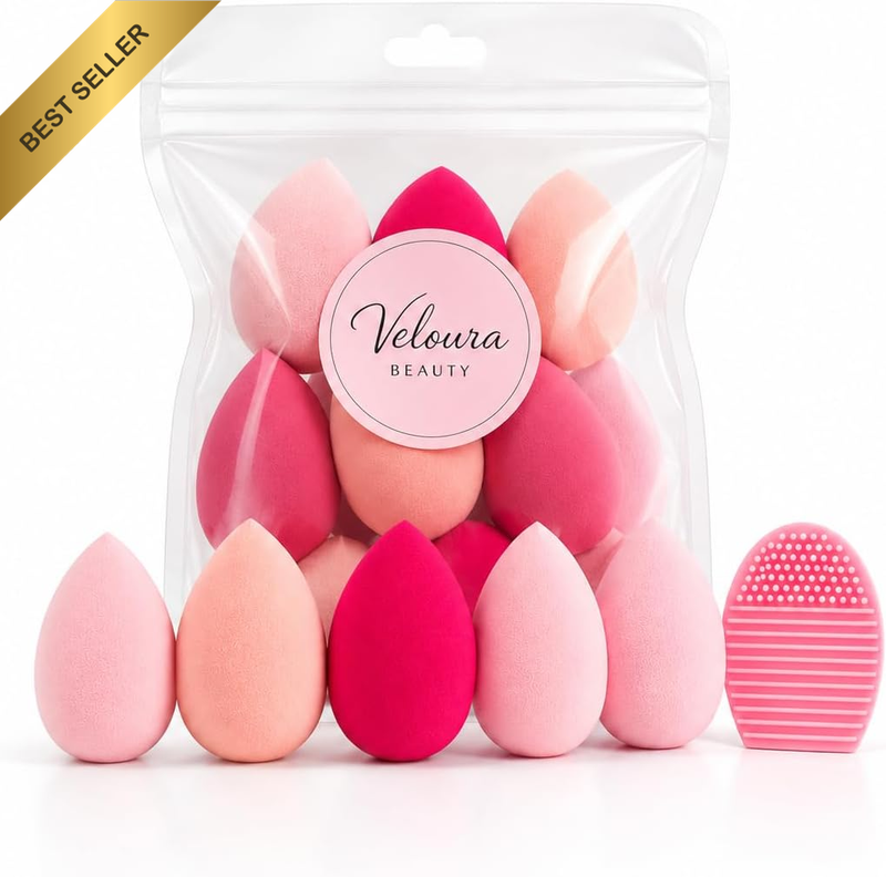 Makeup Sponge Set with Silicone Cleaning Pad – Latex-Free Beauty Blender, Soft C