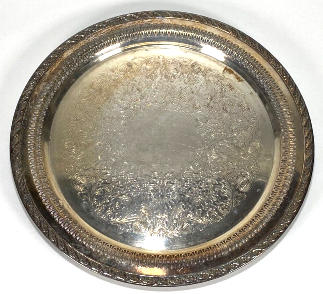 Vintage Silver-plate Tray Round 15” Round Wm RODGERS & SON