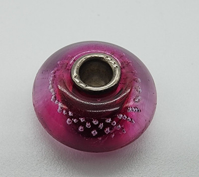 Authentic Trollbeads 10240 Pink Trace Glass Sterling Silver Charm Pre-owned