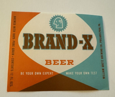 Vintage Gretz Brand X Beer Label Philadelphia, PA