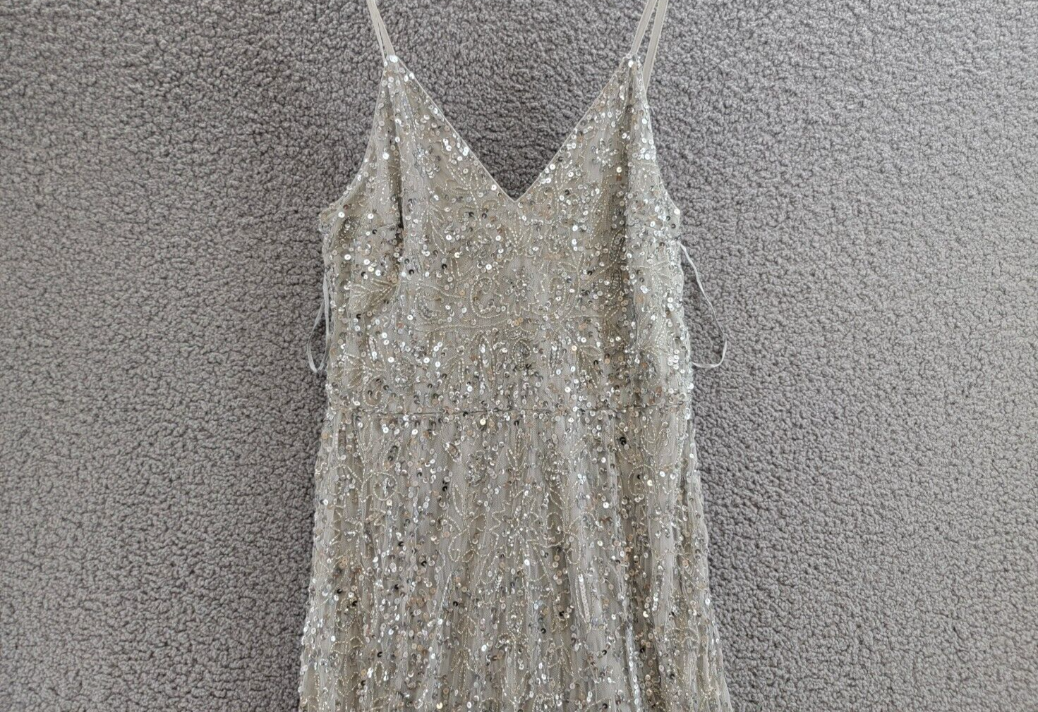 QUIZ Beaded Fishtail Maxi Dress Women's 10 Silver V-Neck Sleeveless Back Zip - Picture 3 of 17