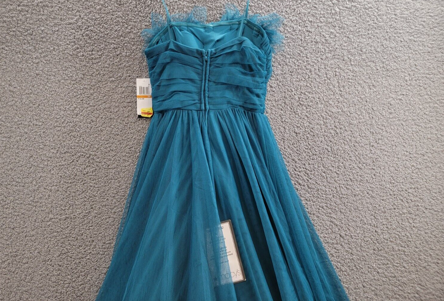 City Studio Flower-Neck Ruched Strapless Ballgown Juniors' 3/4 Teal Back Zip - Picture 10 of 15