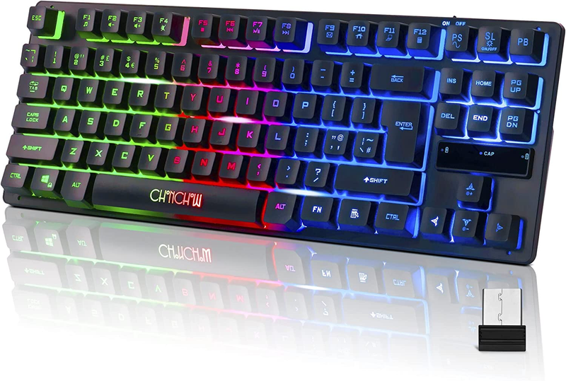 Back-lit Wireless Keyboard Rechargeable LED Ergonomic 87 Key