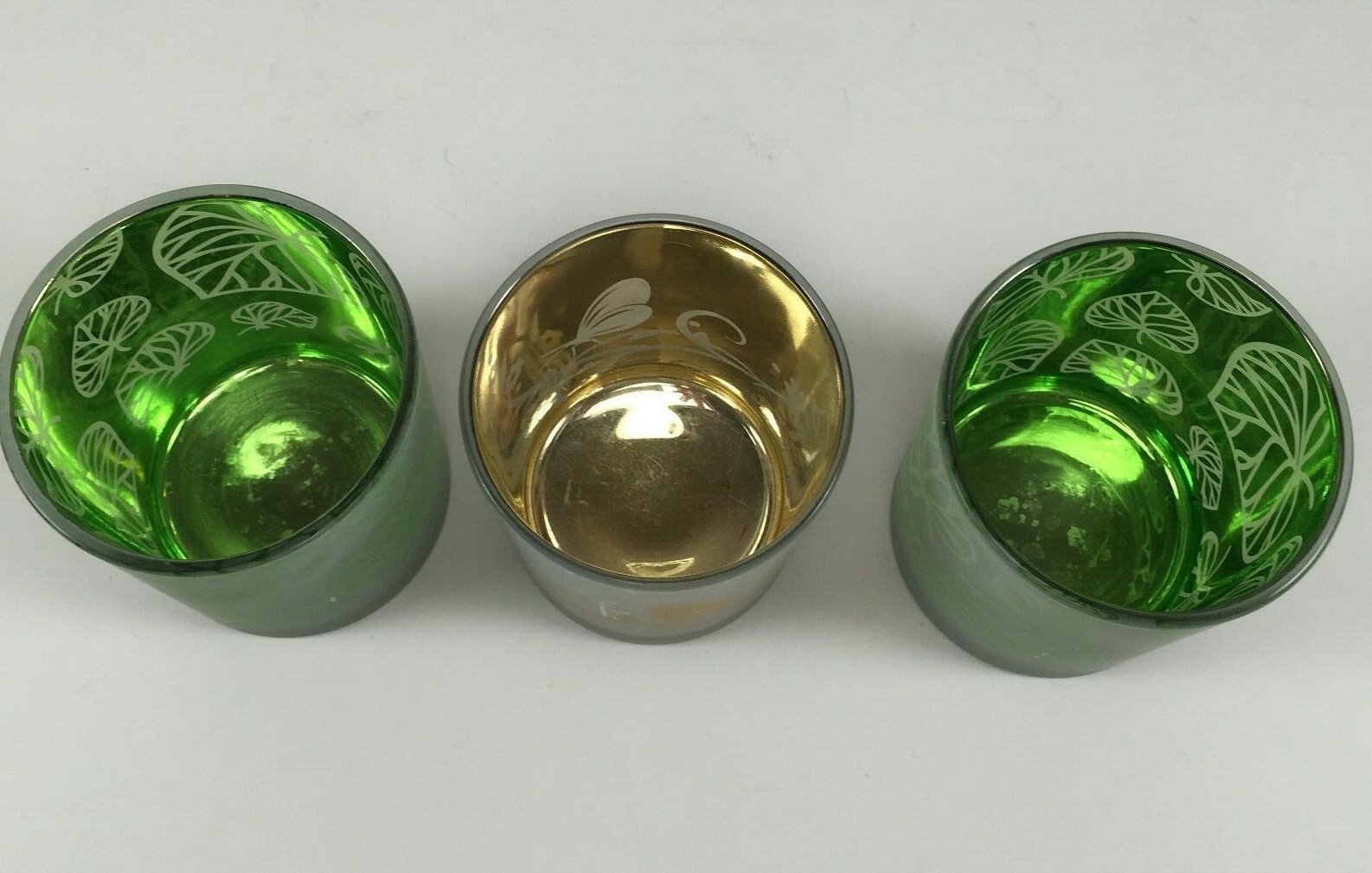 Frosted Mercury Glass Votive Tealight Holder Candle Cup Green Gold Silhouettes