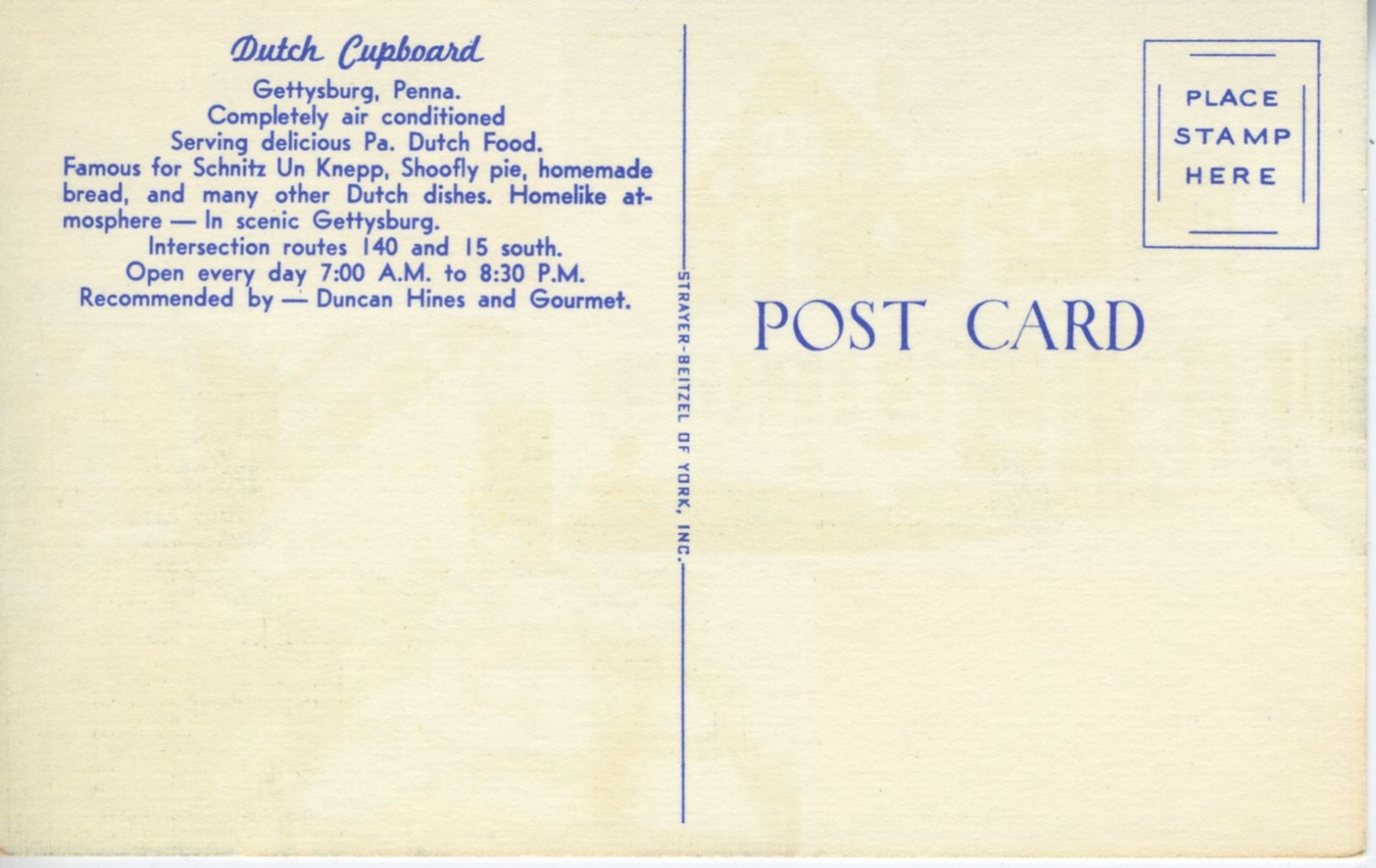 Dutch Cupboard ~ Gettysburg Pennsylvania PA Postcard