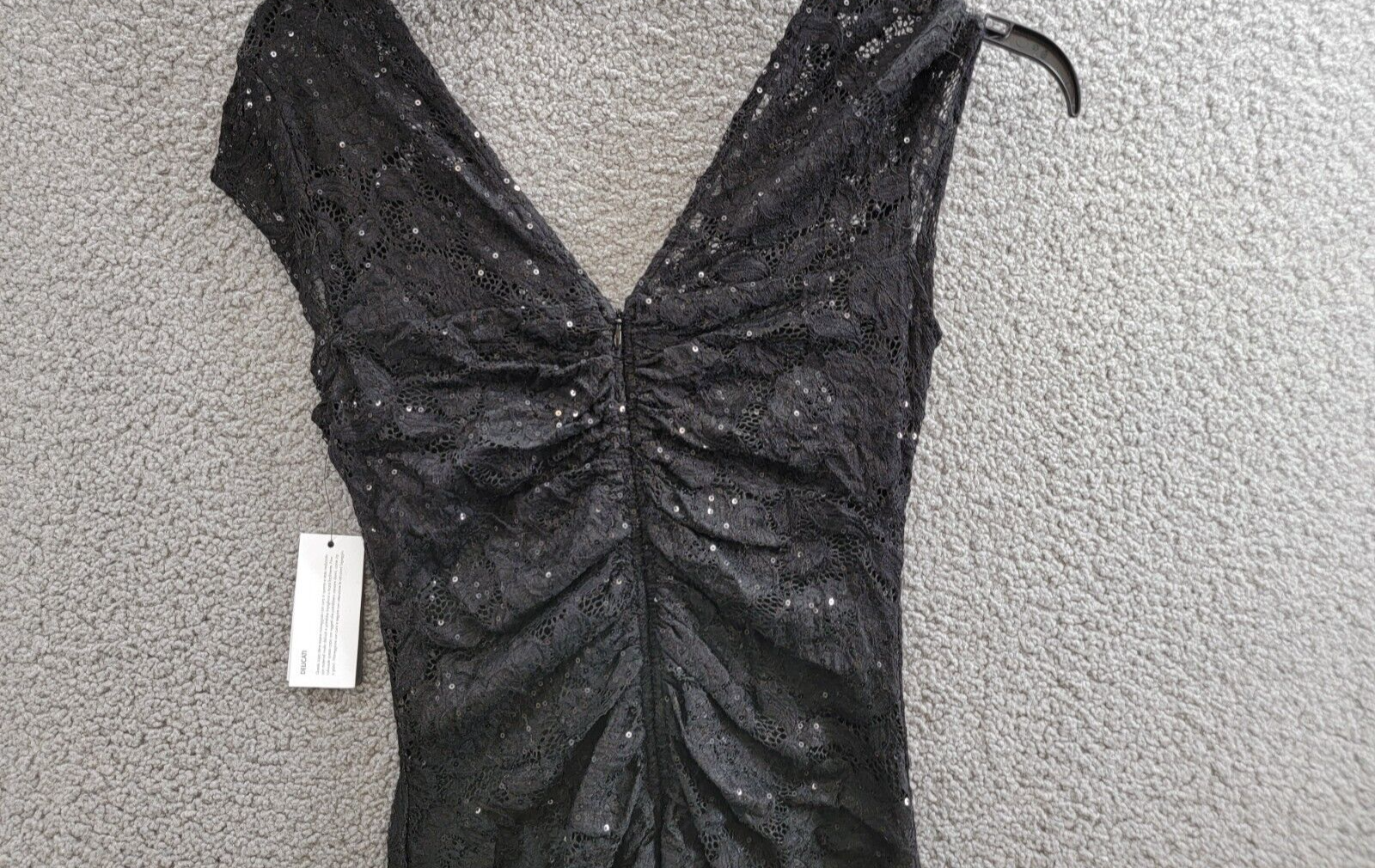 GUESS Ariel Sequined Lace Mini Dress Women's M Black V-Neck Back Zip Closure S/S - Picture 10 of 17