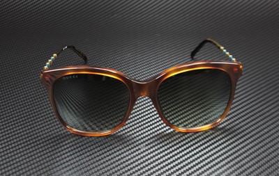 Pre-owned Gucci Gg0654s 002 Square Havana Blue Gold Green 56 Mm Women's Sunglasses