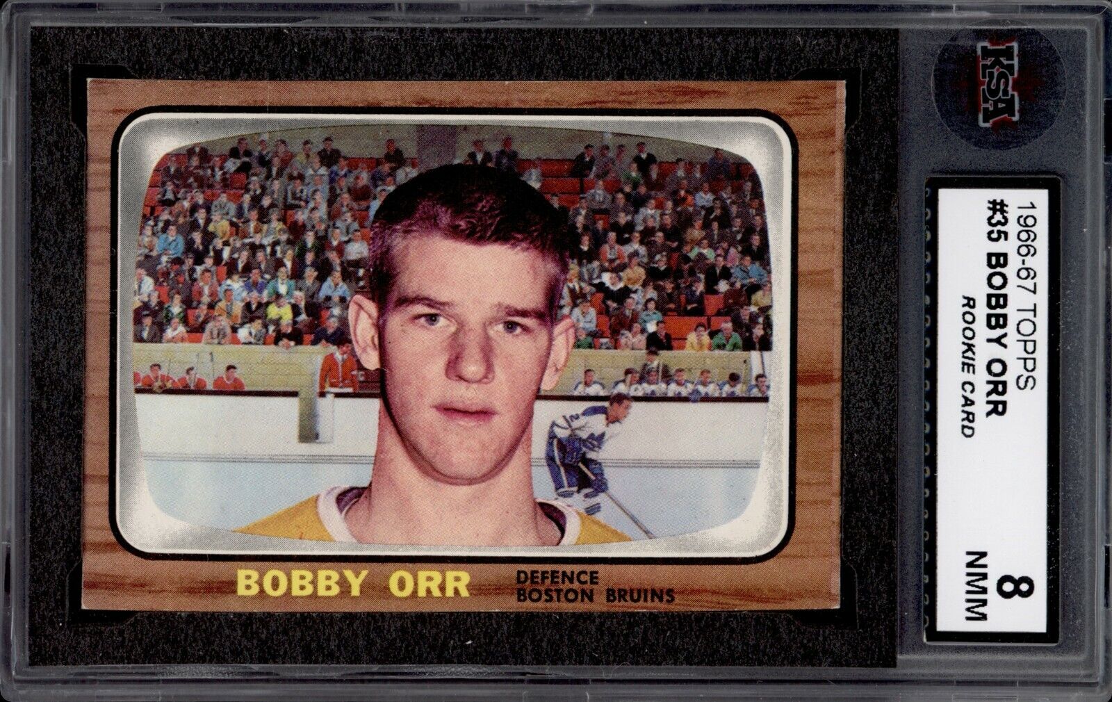 1966 67 TOPPS #35 BOBBY ORR ROOKIE CARD #35 KSA 8 NEAR MINT-MINT. rookie card picture