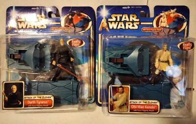 Star Wars AOTC Lot 2 Deluxe Darth Tyranus & Obi Wan Kenobi Force Flipping Attack