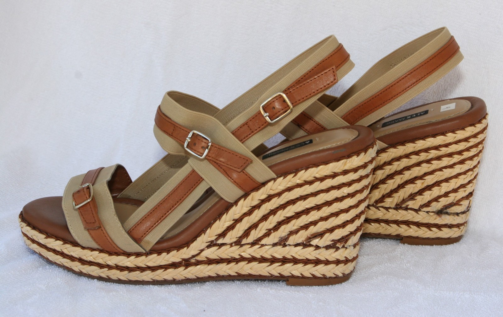 Alex Marie Womens Shoes Size 9 M Brown Leather Stretch Slingback Wedge Open Toe