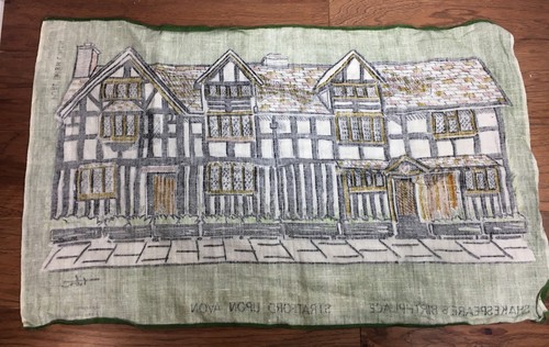 Vtg Tibor REICH TEXTILE ART Linen Towel Shakespeare Birthplace Stratford Avon