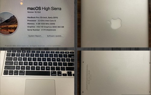 WORKING 2011 MACBOOK PRO 13” HIGH SIERRA CORE i5 2.3GHZ