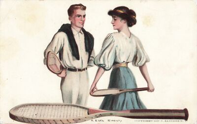TENNIS ANYONE LOVERS CARD 1907 Talented Artist Signed Illustrator F Earl Christy