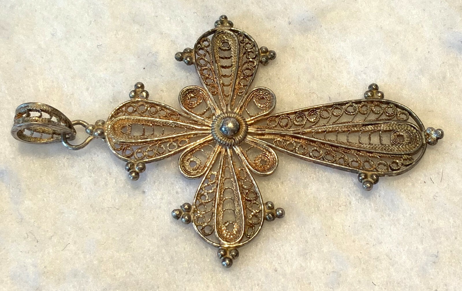 Large & Unusual Handcrafted 925 Sterling Filigree Art Deco Pendant Cross - EXC!