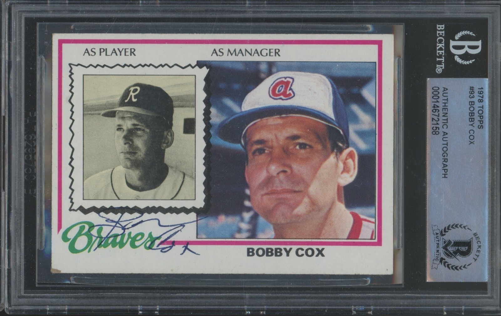 1978 Topps Baseball #93 Bobby Cox JSA Autograph BAS Beckett Authentic Auto