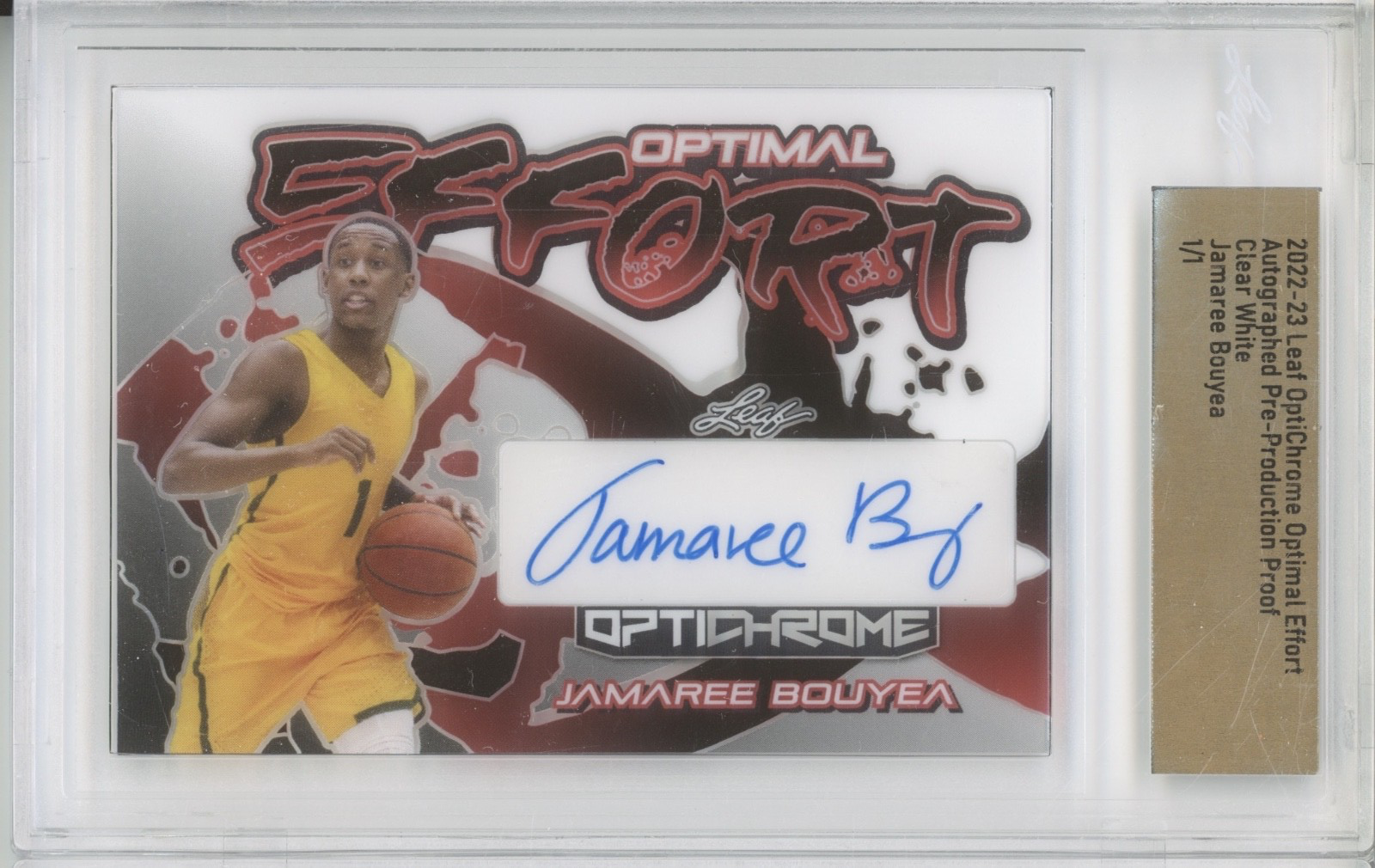 2022 Leaf OptiChrome Clear White Proof Jamaree Bouyea 1/1 Auto RC Rookie