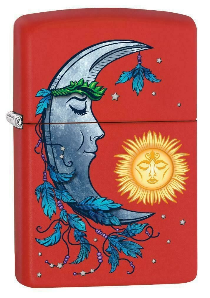 Zippo 2096, Sun & Moon Design, зажигалка с красной матовой отделкой