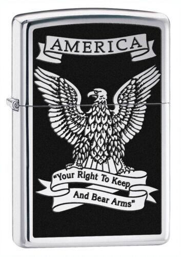 Zippo Windproof Lighter With American Bald Eagle, Right To Bear 28290 New In Box