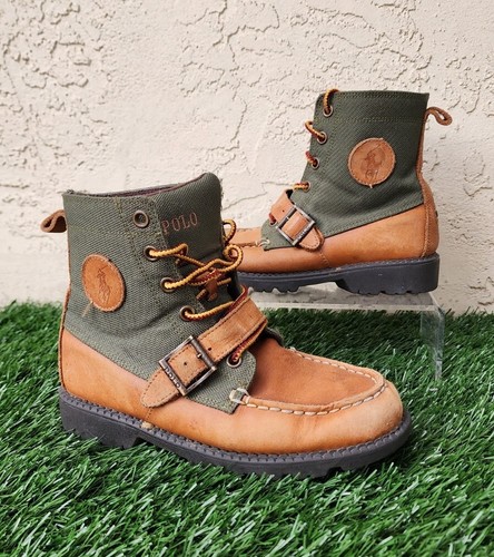 靴 POLO RALPH LAUREN 2-TONE LEATHER SHOES Polo Ralph Lauren Ranger Hi II Tan Green Leather Boots Kids