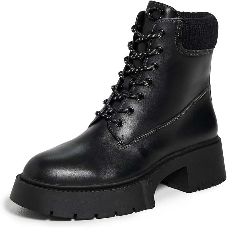COACH Women's Leah Platform Leather Lace Up Booties