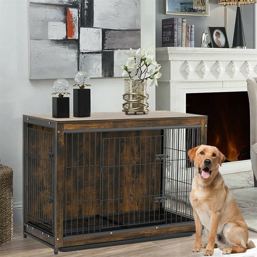 Super Large Retro Wooden Dog Crate Thick Wire Pet Cage Kennel