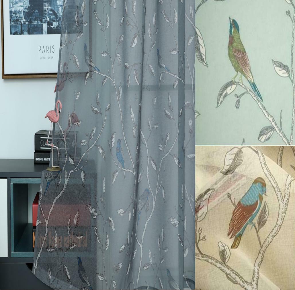 Vintage Oriental Bird Shabby Chic Slot Top Voile Panel Silver