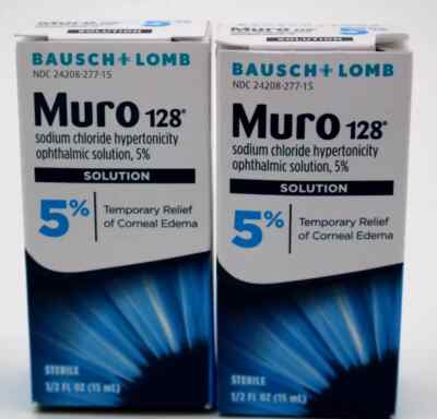 2x Pack, MURO 128 5% SOLUTION, 1/2 Oz 15mL Bausch + Lomb - EXP 11/2025