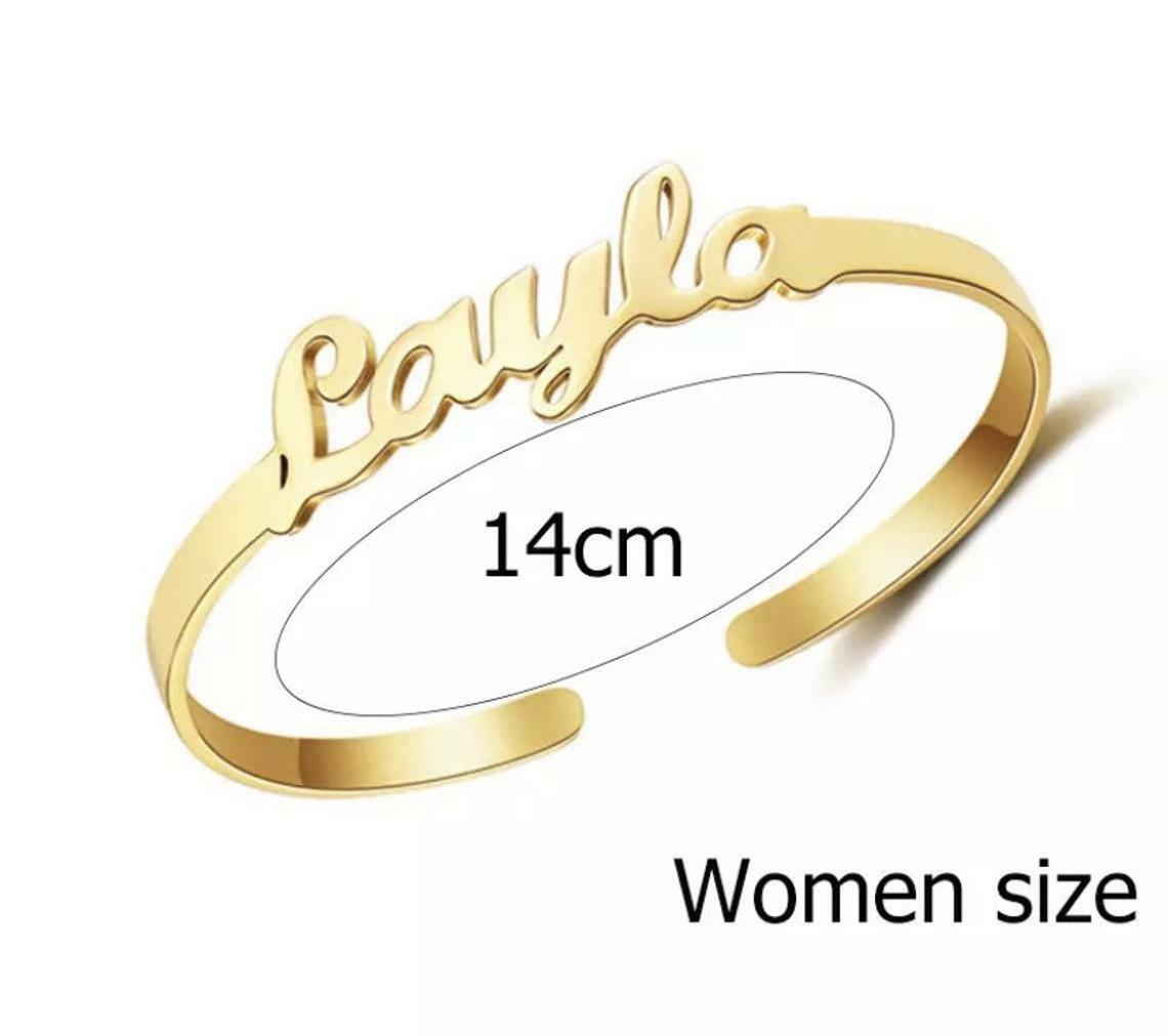 Pre-owned Online0369 14k Yellow Gold Plated Women's Customized Name Cuff Bangle Bracelet 925 Silver In White