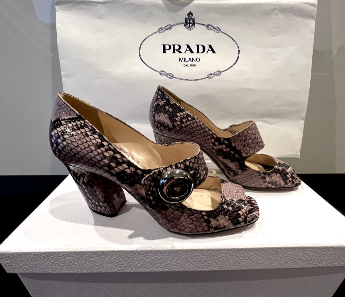 靴 PRADA Leather Heels Prada Block-Heel Patent Leather Pumps Size 10 - Consigned