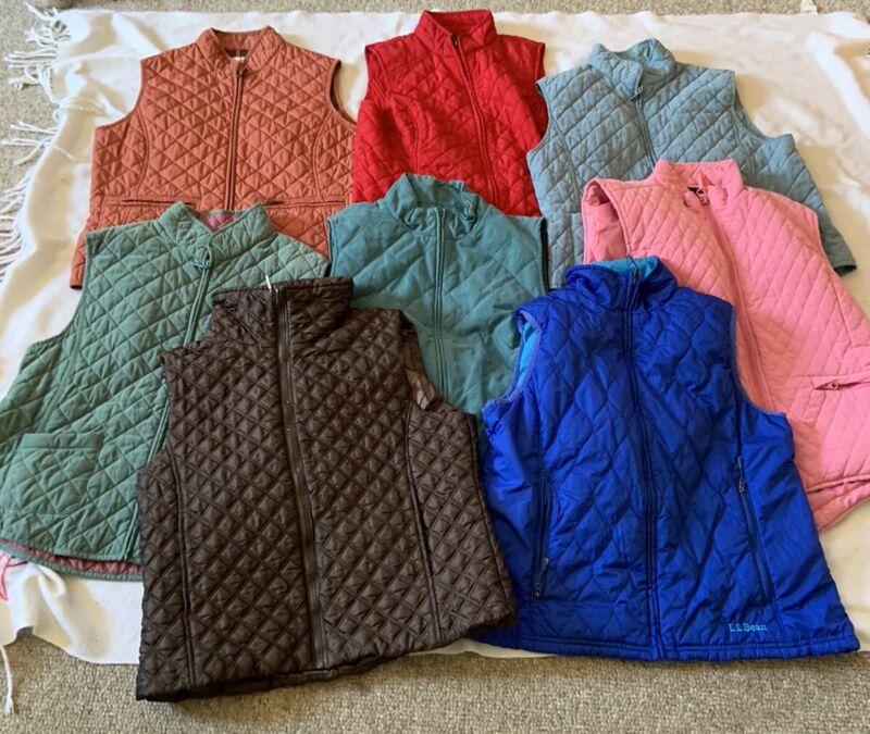 LOT OF 8 riding vests See pics ALL SIZE MEDIUM BLUE RED RUST GREEN BROWN 1 price