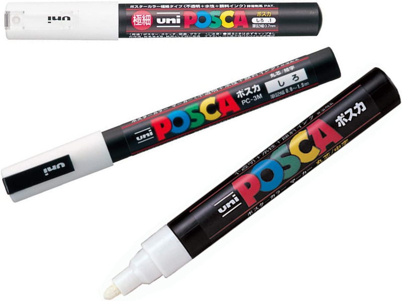 3 Kinds of Uni Posca 【WHITE】 Paint Marker Pen Extra Fine 0.7Mm/Fine Point 0.9-1.