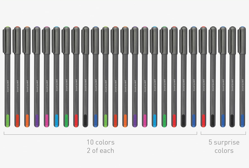 Pentonic Ballpoint Pens 25Ct 10 Assorted Colors 1.0mm Smooth W...