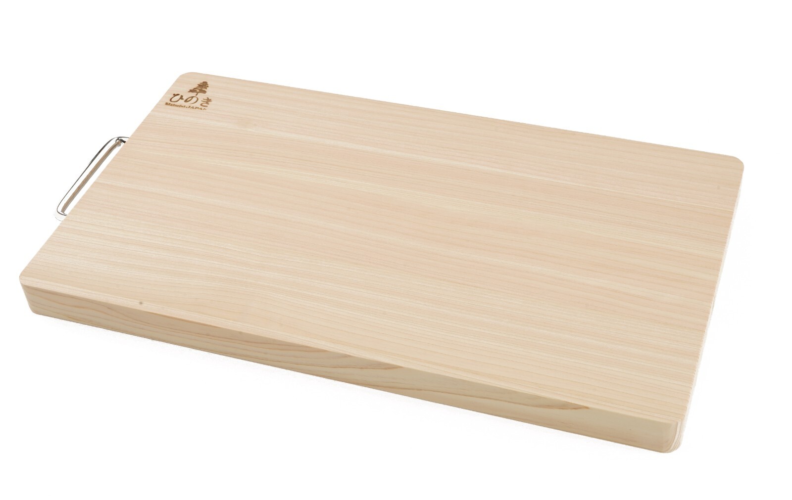 BOUMBI Hinoki Wood Reversible Cutting Board with Metal Handle(17.3x9.8x1.05)