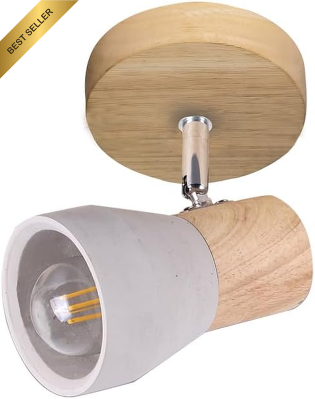 1 Light Ceiling Spotlight Flush Mount Adjustable Cement Shade E27 LED Wood