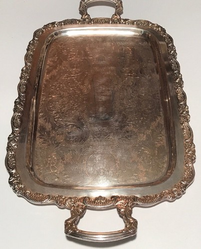 Antique Silver Plated Serving Platter Tray With Handles 24 1/2”