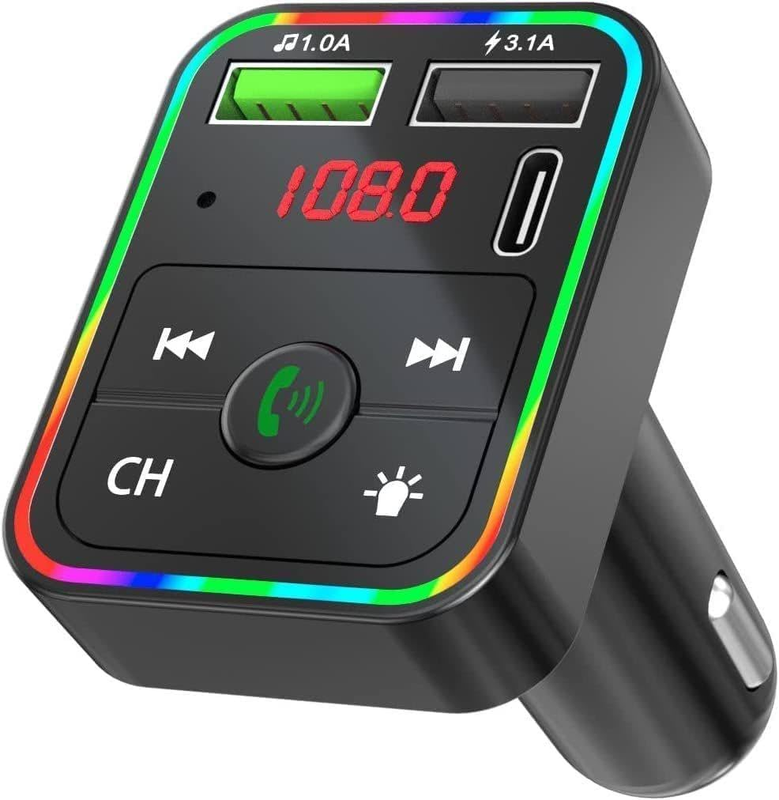 5.0 FM Transmitter Bluetooth Car Adapter, Wireless Radio Modulator with PD