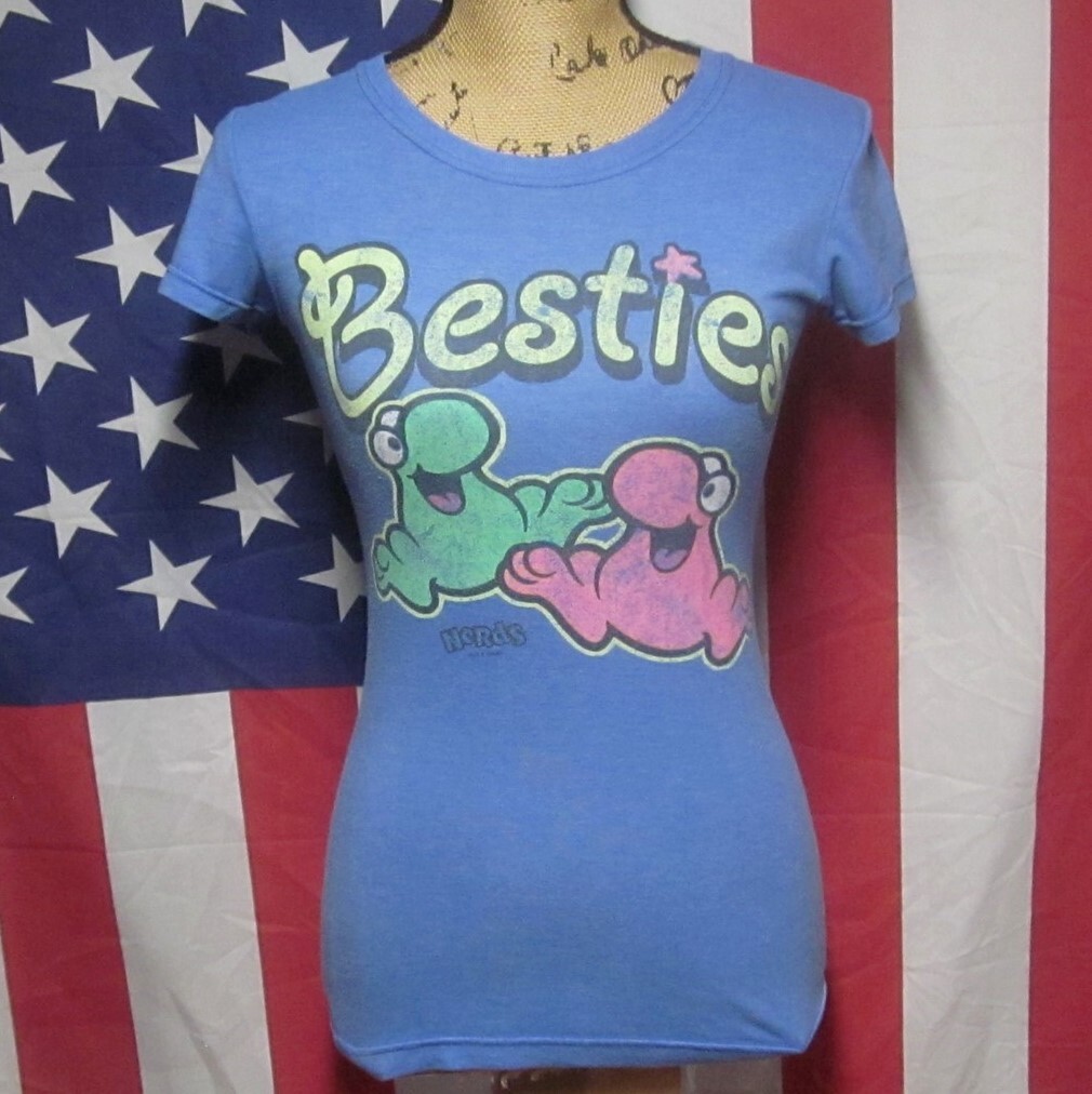 NERDS med juniors T shirt Willy Wonka candy 1980s throwback BFF sexy tee Besties