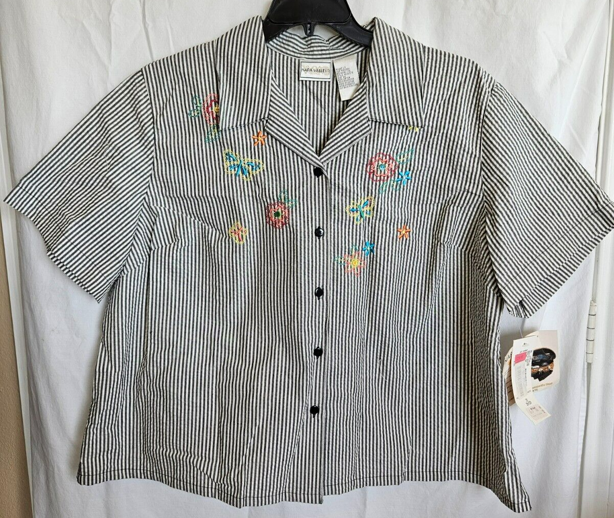 ハンドメイドv NAPA VALLEY NWTGS WOMEN'S BLOUSE BUTTON UP SEERSUCKER GREY