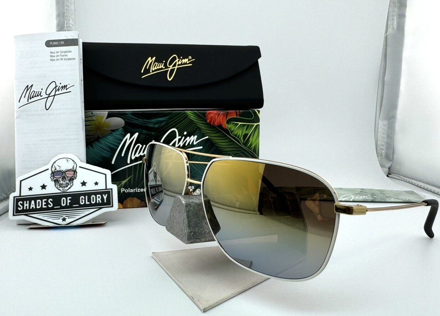 MAUI JIM MAUI JIM KAMI MJ 778-05C WHITE GOLD TO SILVER POLARIZED AVIATOR SUNGLASSES