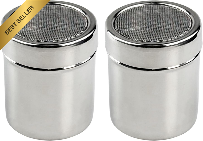 Powder Sugar Shaker, 2 Pcs Stainless Steel Fine Mesh Shaker Powder Cinnamon Suga