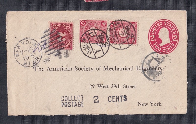JAPAN 1908 USA 2C POSTAGE DUE ON US PS COVER FRONT TO NEW YORK VIA ...