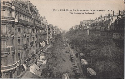 Paris France Le Boulevard Montmartre Street Scene Postcard c.1920s A.L.