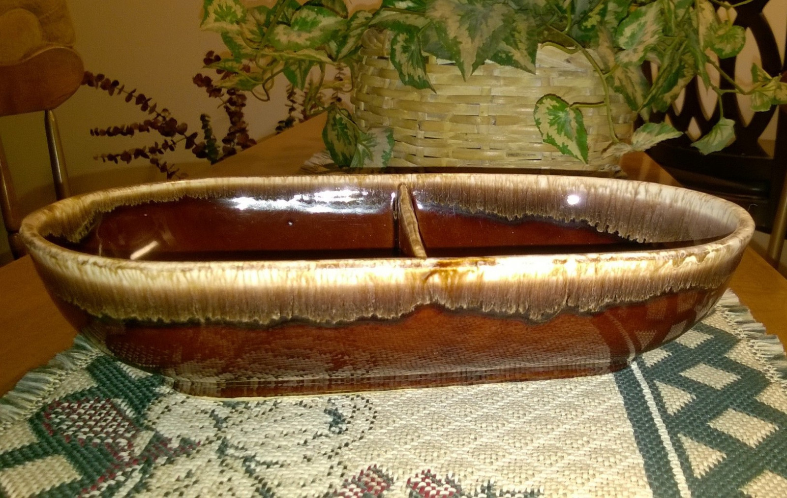 McCoy Pottery Brown Drip Divided Serving Dish, #7038, Excellent!